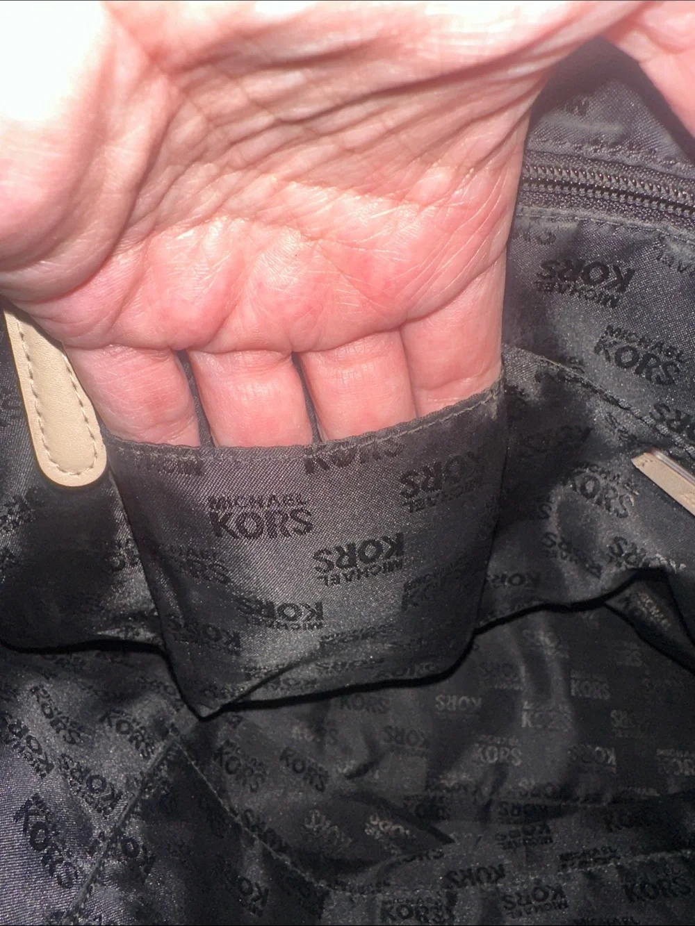 Michael Kors Black Patent Logo Tote with Beige Handles